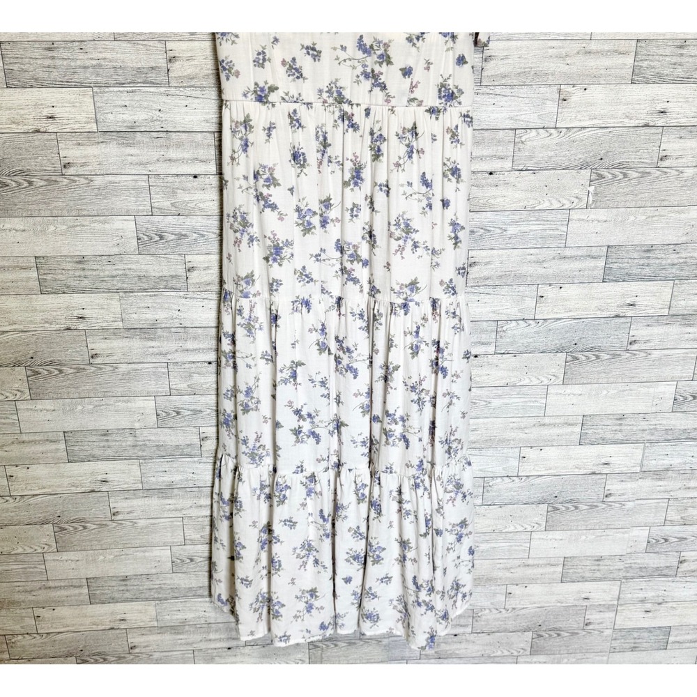 Trixxi Womens‎ Medium Floral Tiered Maxi Dress White Purple Tie Shoulder Smocked - Picture 5 of 12